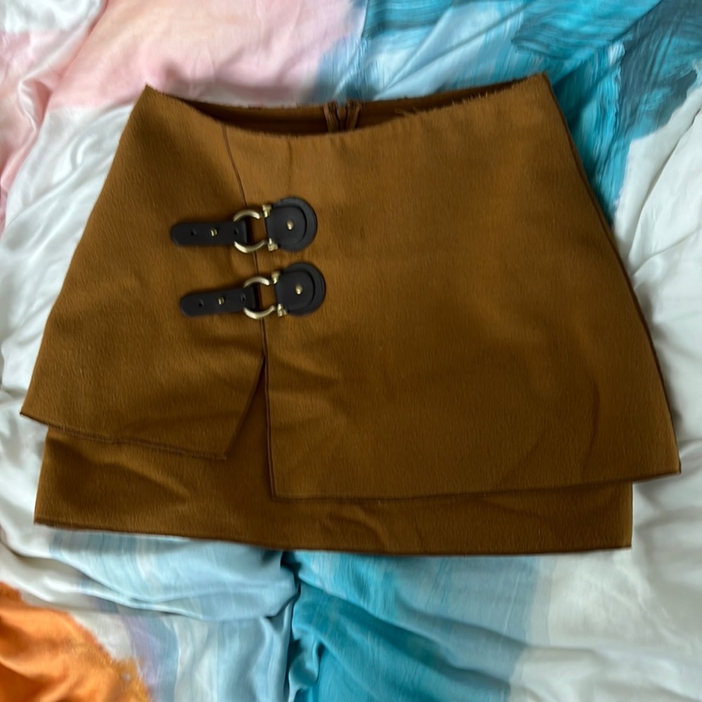 Anthropologie meadow rue brown buckle felt skirt